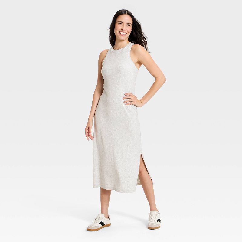 slide 1 of 5, Women's Modal Ribbed Midi Dress - All In Motion™ Heathered Gray S, 1 ct