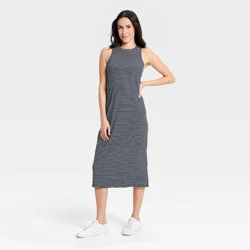 Women's Modal Ribbed Midi Dress - All In Motion™ Navy Blue Striped S