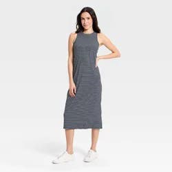 Women's Modal Ribbed Midi Dress - All In Motion™ Navy Blue Striped M