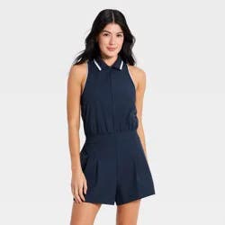 Women's Sleeveless Knit Pleated Romper - All In Motion™ Navy Blue XS