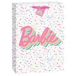Barbie Large Logo Sprinkles Paper Gift Bag with Tag White/Pink