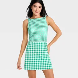 Women's Knit High Neck Active Dress - All In Motion™ Forest Green Gingham L
