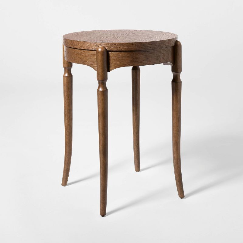 slide 1 of 5, Threshold designed w/Studio McGee Cabriole Leg Round Side Table Dark Walnut Brown - Fully Assembled, 1 ct