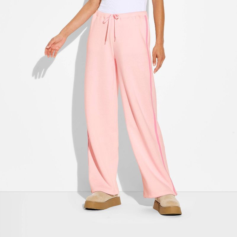 slide 2 of 3, Zoe+Liv Women's Side Striped Fleece Graphic Sweatpants - Pink S, 1 ct