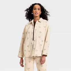 Women's Heart Embroidered Chore Denim Jacket - Universal Thread™ Cream XL