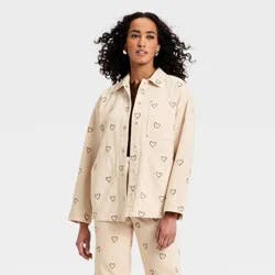Women's Heart Embroidered Chore Denim Jacket - Universal Thread™ Cream XL
