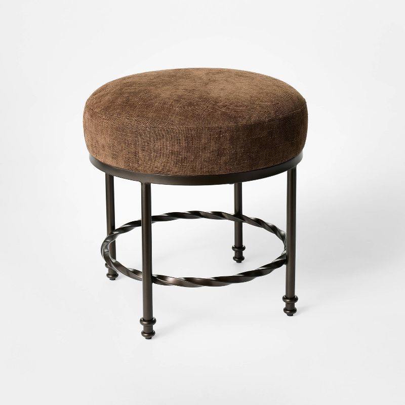 slide 1 of 5, Threshold designed w/Studio McGee Twisted Metal Upholstered Ottoman Chocolate Brown - Threshold designed with Studio McGee™, 1 ct