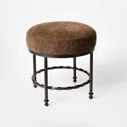 Threshold designed w/Studio McGee Twisted Metal Upholstered Ottoman Chocolate Brown - Threshold designed with Studio McGee™