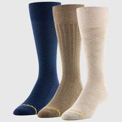 GOLDTOE Signature Collection Signature Gold by GOLDTOE Men's Plaid Striped Crew Socks 3pk - Khaki/Bark/Peacoat 6-12.5