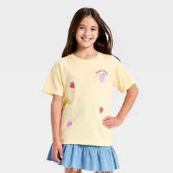 Girls' Sanrio Hello Kitty Strawberry Dreams Oversized Front and Back Graphic Short Sleeve T-Shirt - Yellow XS