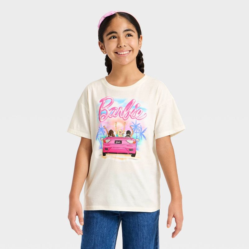 slide 1 of 4, Girls' Barbie Airbrush Graphic Oversized Short Sleeve T-Shirt - White XL, 1 ct