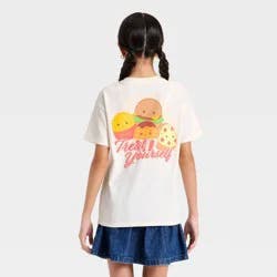 Girls' Squishmallows 'Treat Yourself' Oversized Front and Back Graphic Short Sleeve T-Shirt - Ivory L