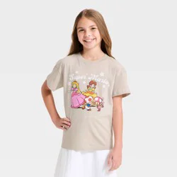 Girls' Super Mario Peach and Daisy Oversized Short Sleeve Graphic T-Shirt - Gray M