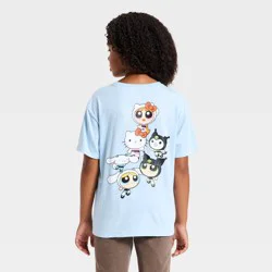 Sanrio Girls' Hello Kitty x Powerpuff Girls Oversized Front and Back Graphic Short Sleeve T-Shirt - Blue S