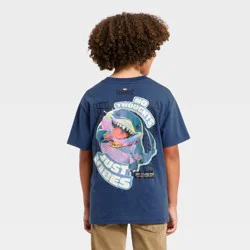 Boys' Marvel Versus Jeff the Land Shark Oversized Front and Back Graphic Short Sleeve T-Shirt - Navy Blue L