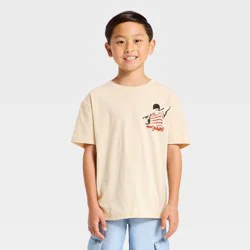 Disney Boys' Sandlot Short Sleeve Oversized Front and Back Graphic T-Shirt - Beige L