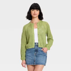 Women's Long Sleeve Openwork Cardigan - Universal Thread™ Olive Green XS