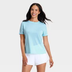 Women's Beyond Ease Crewneck Legging Friendly Short Sleeve T-Shirt - All In Motion™ Light Blue M