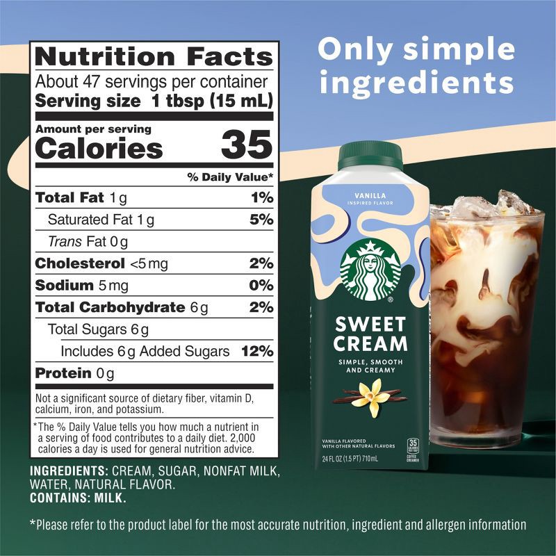 slide 7 of 8, Starbucks Creamer Dairy Sweet Cream Vanilla - 24oz, 24 oz