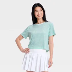 Women's Beyond Ease Short Sleeve Boxy T-Shirt - All In Motion™ Jade Green Striped L