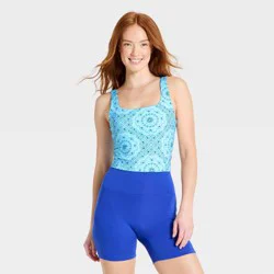 Women's Super Flex Square Neck Ultra Cropped Tank Top - All In Motion™ Blue Bandana Print XS