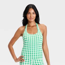Women's Everyday Soft Halter Neck Support Tank Top - All in Motion™ Forest Green Gingham S