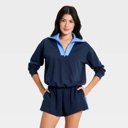 Women's Airy Sleek Pique 1/2 Zip Bubble Hem Pullover Sweatshirt - All In Motion™ Navy Blue M