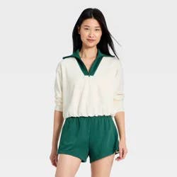 Women's Airy Sleek Pique 1/2 Zip Bubble Hem Pullover Sweatshirt - All In Motion™ Cream L