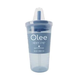 Olee Sippy Cup Tumbler with Straw + Lid Silicone Baby Bottle - Slate Blue - 9 fl oz: Nipple Level 4, BPA-Free