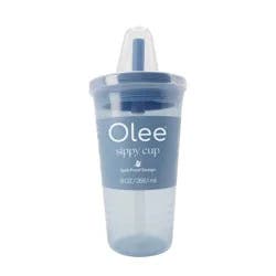 Olee Sippy Cup Tumbler with Straw + Lid Silicone Baby Bottle - Slate Blue - 9 fl oz: Nipple Level 4, BPA-Free