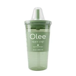Olee Silicone Baby Bottle Sippy Cup Tumbler with Straw - Sage Green - 9 fl oz: BPA-Free, Level 4 Nipple, 0.25 lb