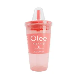 Olee Silicone Baby Bottle Sippy Cup Tumbler with Straw - Melon Pink - 9 fl oz: Level 4 Fast Flow, BPA-Free