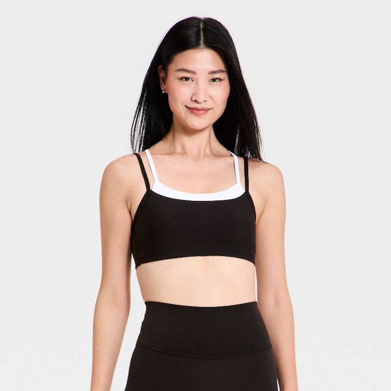 slide 1 of 5, Women's Everyday Soft Light Support Layered Sports Bra - All In Motion™ Black XS, 1 ct