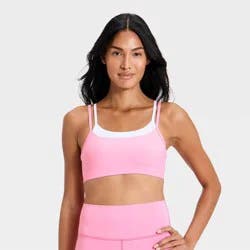 Women's Everyday Soft Light Support Layered Sports Bra - All In Motion™ Pink S
