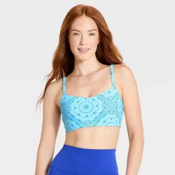 Women's Everyday Soft Light Support Strappy Sports Bra - All In Motion™ Light Blue Bandana Print XS