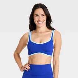Women's Everyday Soft Light Support Retro Contrast Hem Sports Bra - All In Motion™ Cobalt M