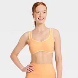 Women's Everyday Soft Light Support Retro Contrast Hem Sports Bra - All In Motion™ Melon Orange L