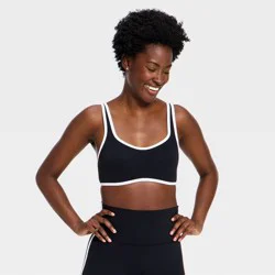 Women's Everyday Soft Light Support Retro Contrast Hem Sports Bra - All In Motion™ Black S