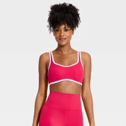 Women's Everyday Soft Light Support Retro Contrast Hem Sports Bra - All In Motion™ Red XXL