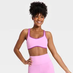 Women's Everyday Soft Light Support Retro Contrast Hem Sports Bra - All In Motion™ Light Violet M