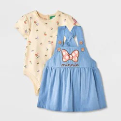 Mickey Mouse & Friends Baby Girls' 2pc Disney Minnie Mouse Chambray Dress Set - Blue 3-6M