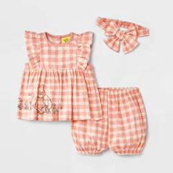 Baby Girls' 3pc Disney Winnie the Pooh Collection Gingham Shirt & Bloomer Shorts Set with Headband - Pink 3-6M