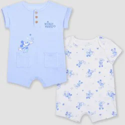 Baby Boys' 2pk Disney Mickey Mouse Romper - Blue 12M