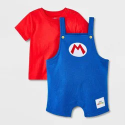 Nintendo Baby Boys' 2pc My Mario Cosplay Shorts Overalls Set - Red 12M