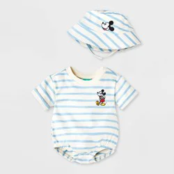 Baby Boys' 2pc Disney Mickey Mouse Romper & Hat Set - Blue 18M