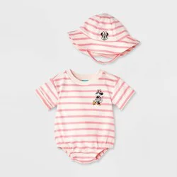 Baby Girls' 2pc Disney Minnie Mouse Romper & Hat Set - Pink 0-3M