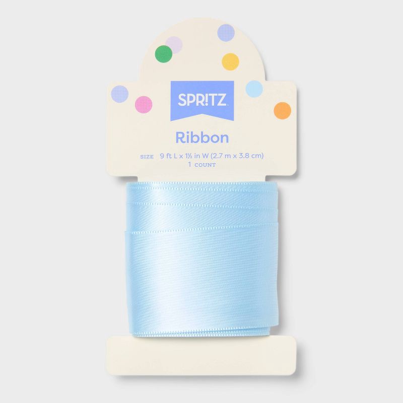 slide 1 of 3, 1.5"x9' Satin Gift Wrap Ribbon Blue - Spritz™, 1.5 in x 9 ft