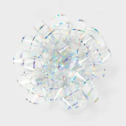 6" Large Clear Irridescent Stripe Gift Bow Silver - Spritz™