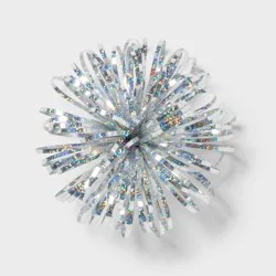 5" Tinsel Pom Gift Bow Silver - Spritz™