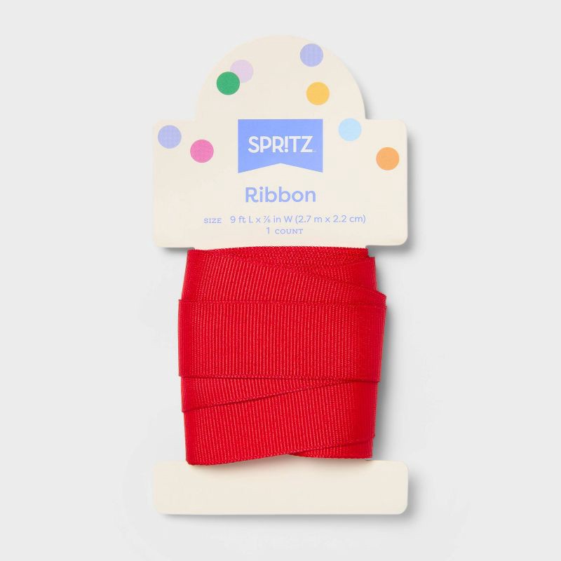 slide 1 of 3, 7/8"x9' Grosgrain Fabric Gift Wrap Ribbon Red - Spritz™, 1 ct
